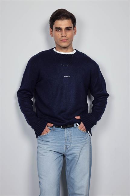 Erkek Regular Fit Bisiklet Yaka Kazak Lacivert