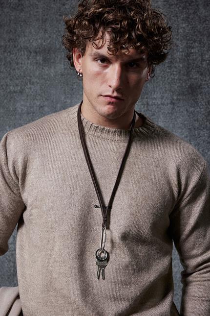 Erkek Regular Fit Bisiklet Yaka Kazak Taş Rengi