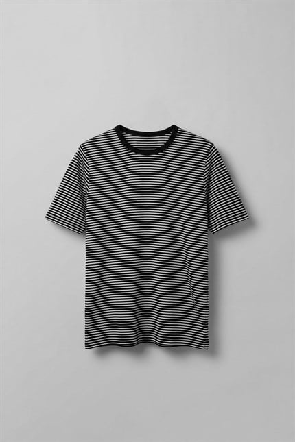 Erkek Regular Fit Çizgili Basic T-Shirt Siyah