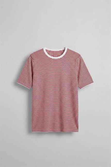 Erkek Regular Fit Çizgili Basic T-Shirt Kırmızı