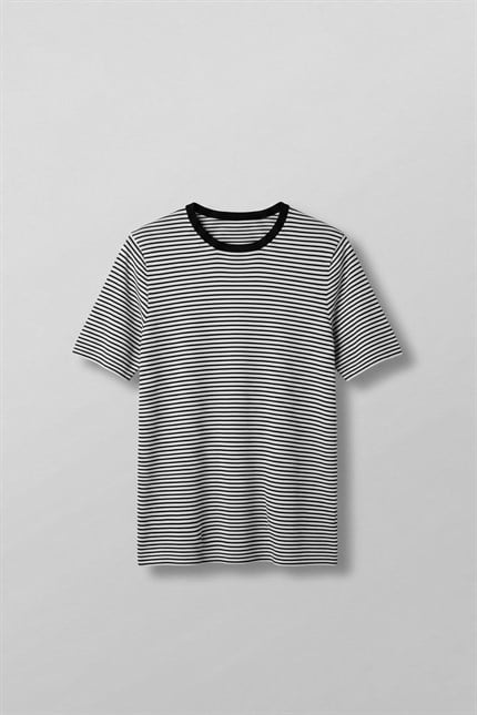 Erkek Regular Fit Çizgili Basic T-Shirt Ekru