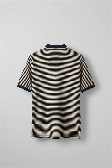 Erkek Regular Fit Çizgili Polo Yaka Örme T-Shirt Lacivert