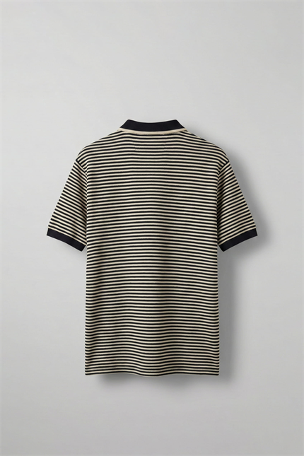 Erkek Regular Fit Çizgili Polo Yaka Örme T-Shirt Siyah