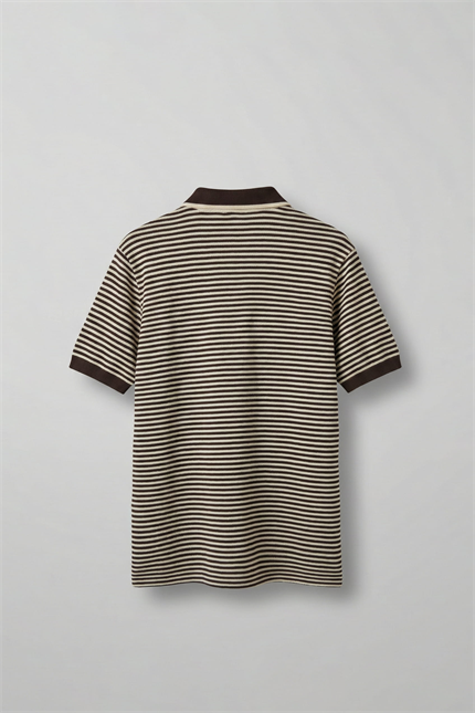Erkek Regular Fit Çizgili Polo Yaka Örme T-Shirt Kahverengi
