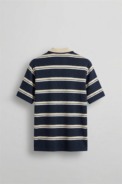 Erkek Regular Fit Çizgili Triko Polo Yaka T-Shirt Lacivert