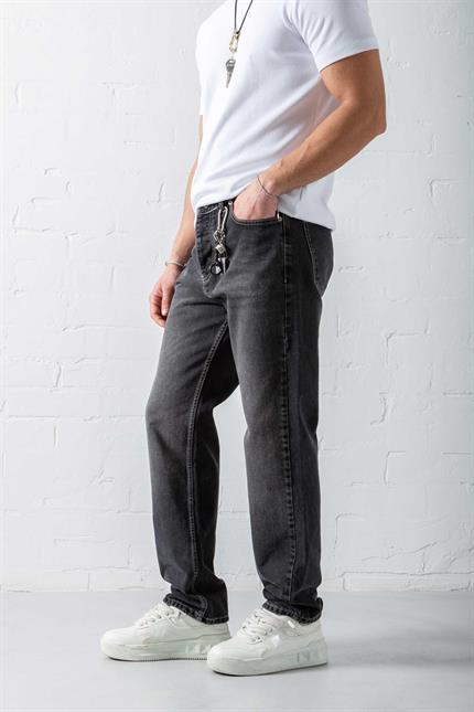 Erkek Regular Fit Dikiş Detaylı Jean Siyah