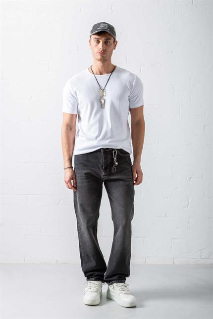 Erkek Regular Fit Dikiş Detaylı Jean Siyah