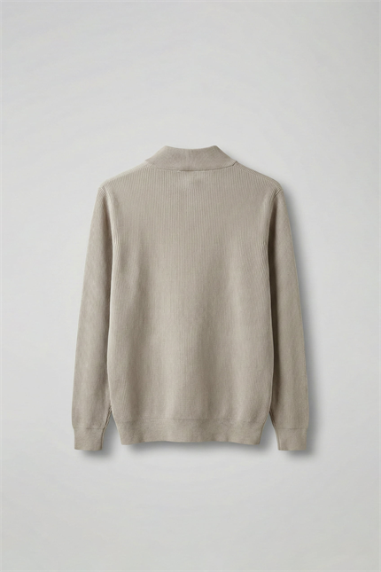 Erkek Regular Fit Fermuarlı Premium Kumaş Kazak Bej