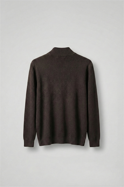 Erkek Regular Fit Fermuarlı Premium Kumaş Kazak Kahverengi