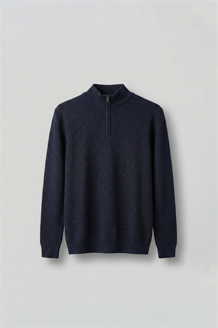 Erkek Regular Fit Fermuarlı Premium Kumaş Kazak Lacivert