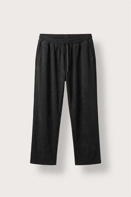 Erkek Regular Fit Fitilli Beli Lastikli Pantolon Siyah