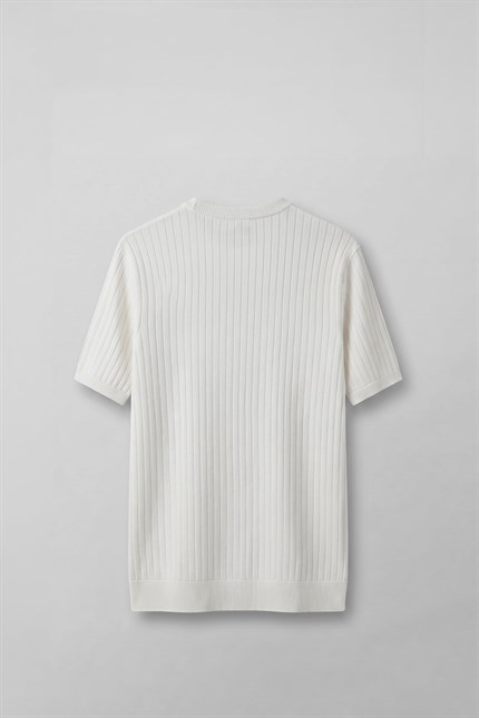 Erkek Regular Fit Fitilli Triko Bisiklet Yaka T-Shirt Beyaz