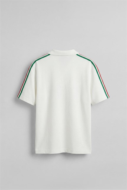 Erkek Regular Fit İtalia Nakışlı Polo Yaka Forma T-Shirt Ekru