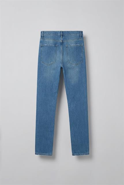 Erkek Regular Fit Kesim Eskitmeli Jean Pantolon Mavi