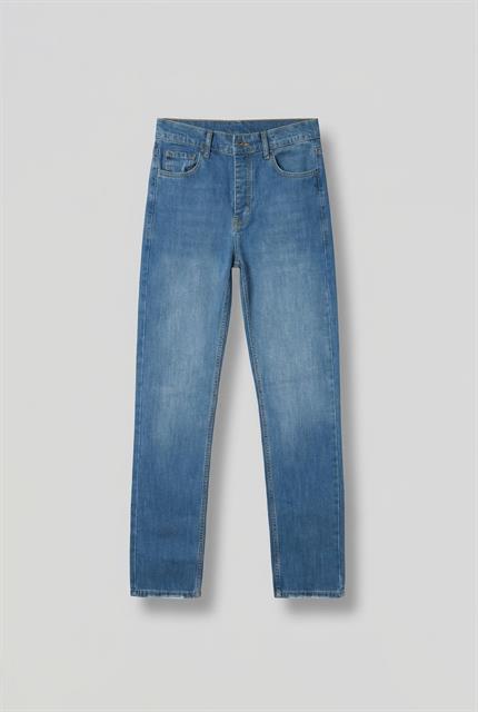 Erkek Regular Fit Kesim Eskitmeli Jean Pantolon Mavi