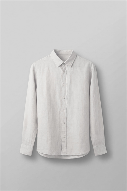 Erkek Regular Fit Keten Basic Uzun Kollu Gömlek Beyaz