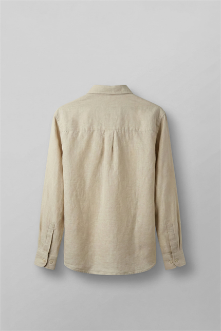 Erkek Regular Fit Keten Basic Uzun Kollu Gömlek Bej