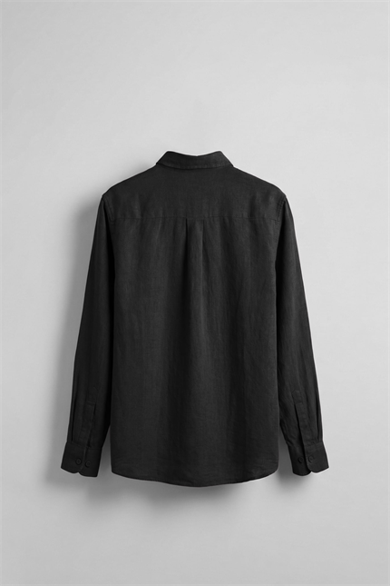 Erkek Regular Fit Keten Basic Uzun Kollu Gömlek Siyah