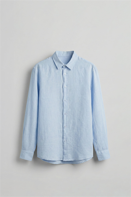 Erkek Regular Fit Keten Basic Uzun Kollu Gömlek Açık Mavi