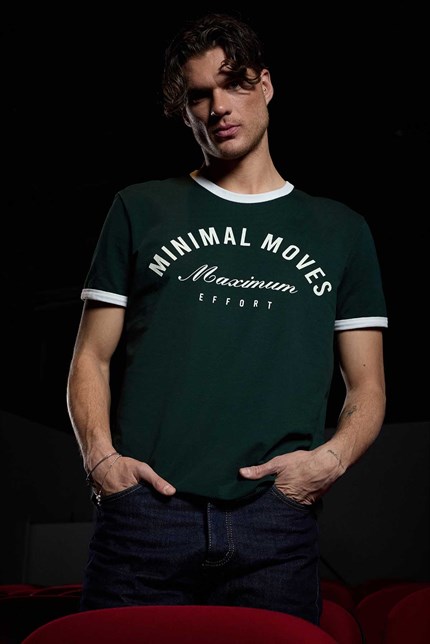 Erkek Regular Fit Kontrast Detaylı T-Shirt Koyu Yeşil