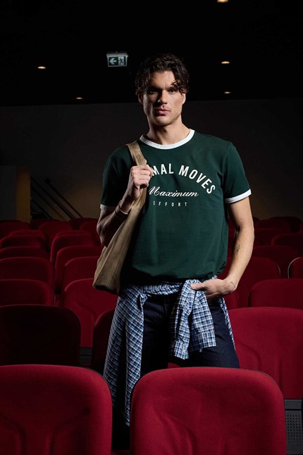 Erkek Regular Fit Kontrast Detaylı T-Shirt Koyu Yeşil