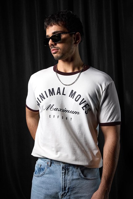 Erkek Regular Fit Kontrast Detaylı T-Shirt Ekru