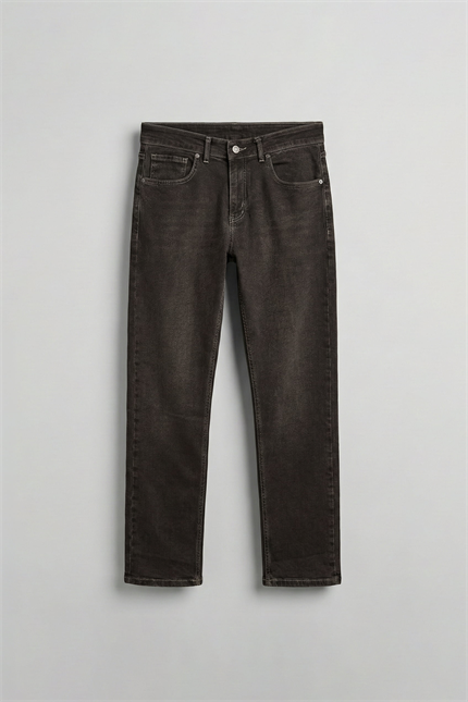 Erkek Regular Fit Kontrast Dikiş Detaylı Jean Pantolon Kahverengi