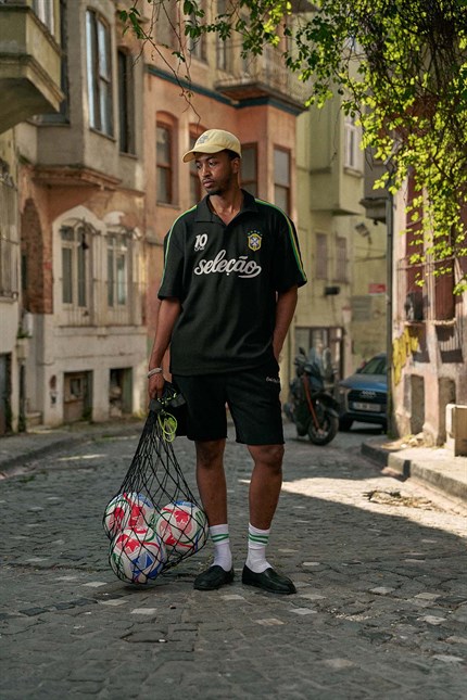 Erkek Regular Fit Nakış Detaylı Polo Yaka Forma T-Shirt Siyah