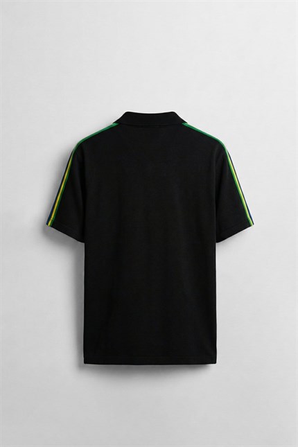 Erkek Regular Fit Nakış Detaylı Polo Yaka Forma T-Shirt Siyah