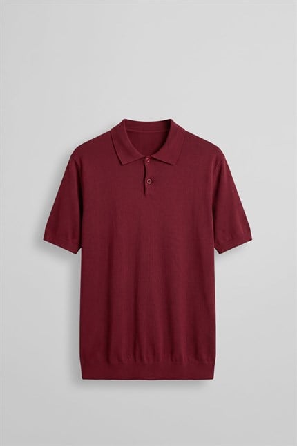 Erkek Regular Fit Örme Kumaş Basic Polo Yaka T-Shirt Kırmızı