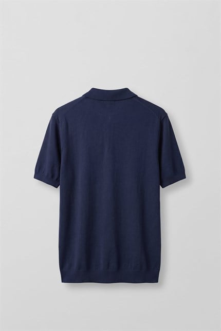 Erkek Regular Fit Örme Kumaş Basic Polo Yaka T-Shirt Lacivert