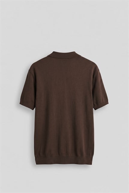 Erkek Regular Fit Örme Kumaş Basic Polo Yaka T-Shirt Kahverengi