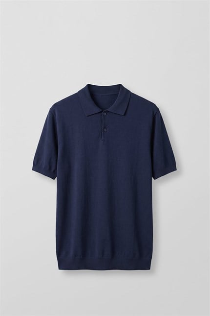 Erkek Regular Fit Örme Kumaş Basic Polo Yaka T-Shirt Lacivert