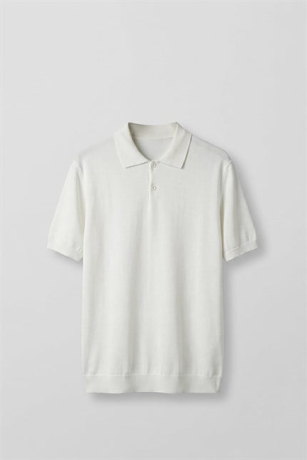 Erkek Regular Fit Örme Kumaş Basic Polo Yaka T-Shirt Beyaz