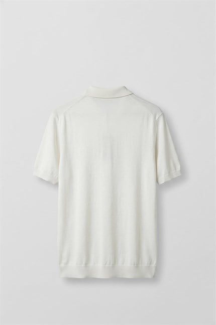 Erkek Regular Fit Örme Kumaş Basic Polo Yaka T-Shirt Beyaz