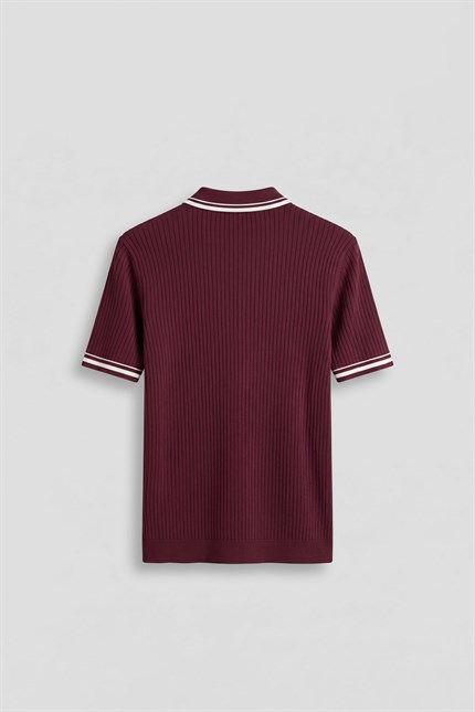 Erkek Regular Fit Pamuklu Kontrast Detaylı Polo Yaka T-Shirt Bordo