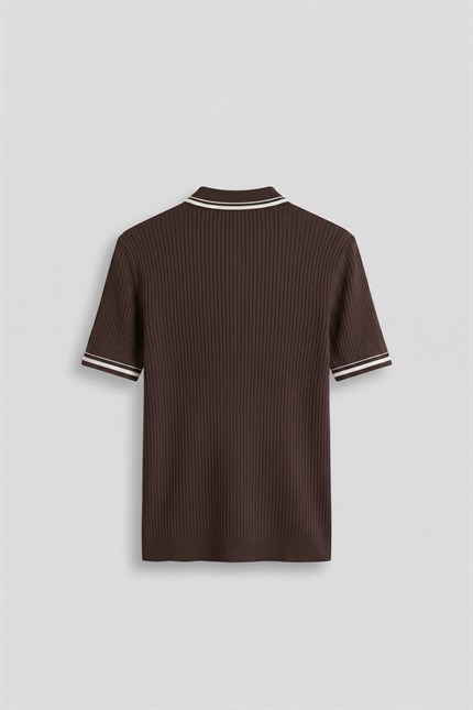 Erkek Regular Fit Pamuklu Kontrast Detaylı Polo Yaka T-Shirt Kahverengi