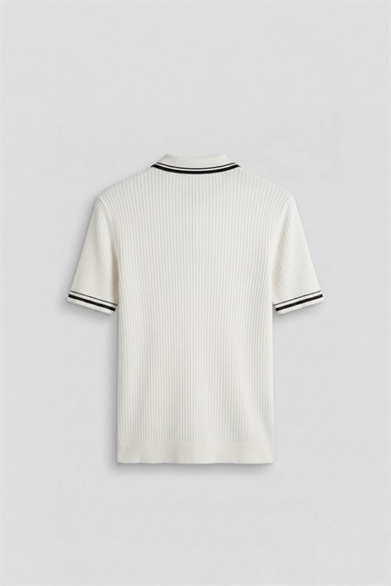 Erkek Regular Fit Pamuklu Kontrast Detaylı Polo Yaka T-Shirt Beyaz