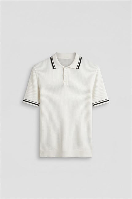 Erkek Regular Fit Pamuklu Kontrast Detaylı Polo Yaka T-Shirt Beyaz