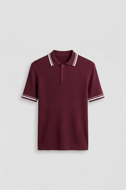 Erkek Regular Fit Pamuklu Kontrast Detaylı Polo Yaka T-Shirt Bordo