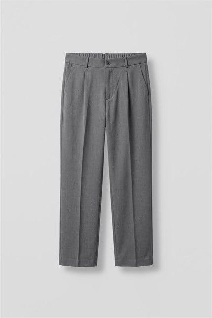 Erkek Regular Fit Pileli Beli Lastikli Kumaş Pantolon Antrasit