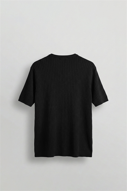 Erkek Regular Fit  Premium Fitilli Triko T-Shirt Siyah