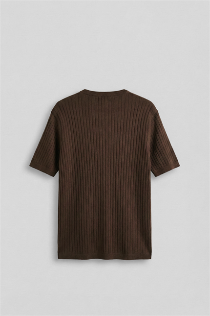 Erkek Regular Fit  Premium Fitilli Triko T-Shirt Kahverengi