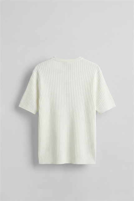 Erkek Regular Fit  Premium Fitilli Triko T-Shirt Ekru