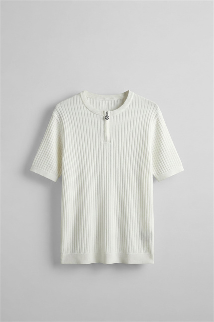 Erkek Regular Fit  Premium Fitilli Triko T-Shirt Ekru
