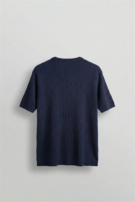 Erkek Regular Fit  Premium Fitilli Triko T-Shirt Lacivert
