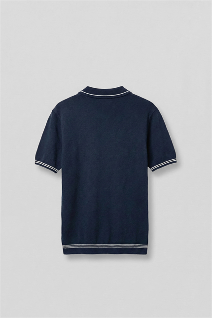 Erkek Regular Fit Saç Örgü Detaylı Triko Polo Yaka T Shirt Lacivert