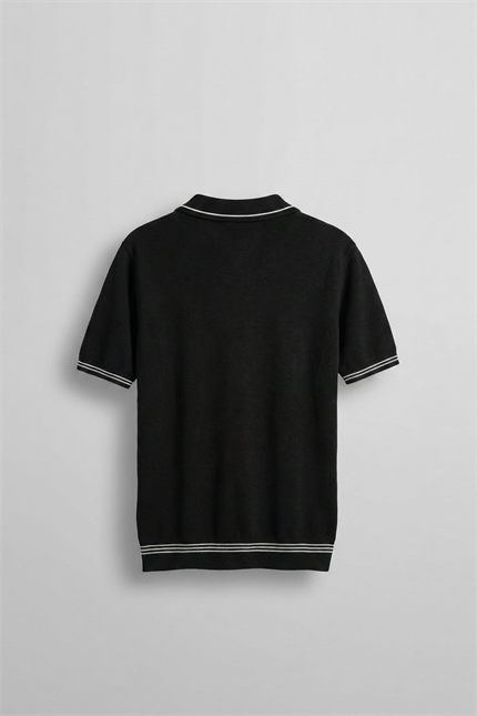 Erkek Regular Fit Saç Örgü Detaylı Triko Polo Yaka T Shirt Siyah