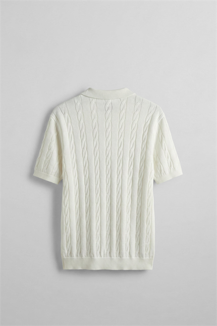Erkek Regular Fit Saç Örgü Pamuklu Triko Polo Yaka T-Shirt Ekru