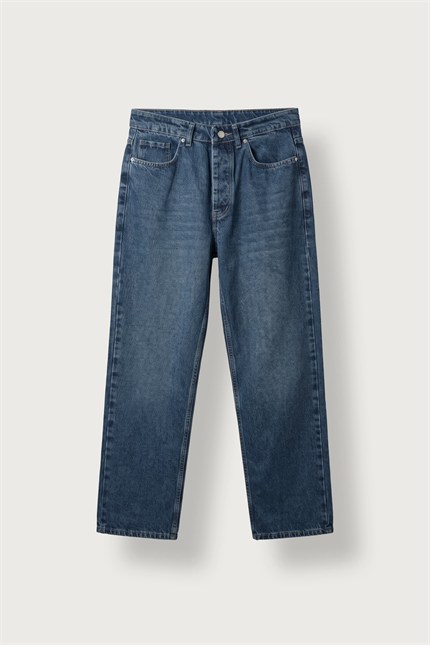 Erkek Regular Fit Vintage Yıkamalı Jean Pantolon Mavi